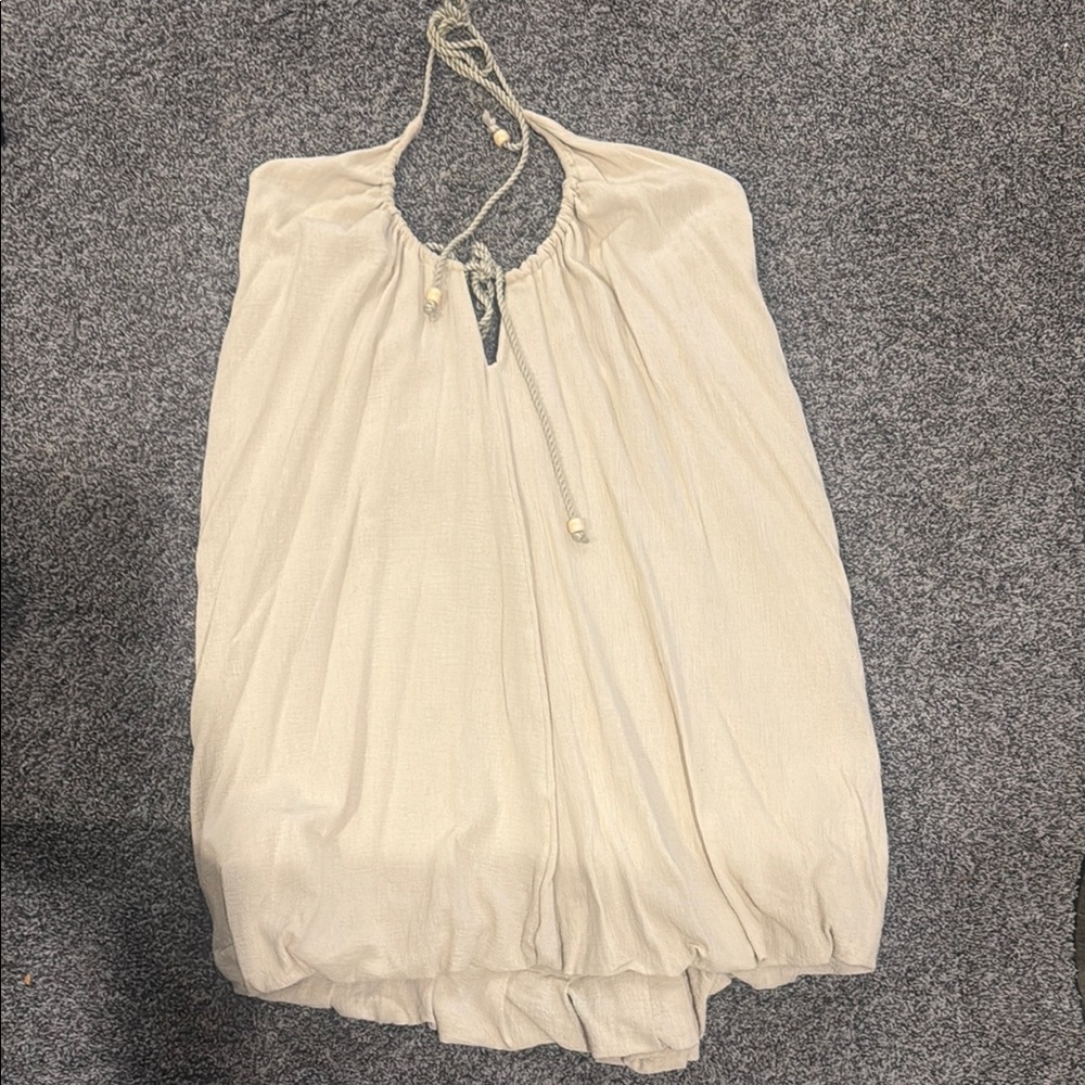 Free People Cream Ruched Halter Sundress